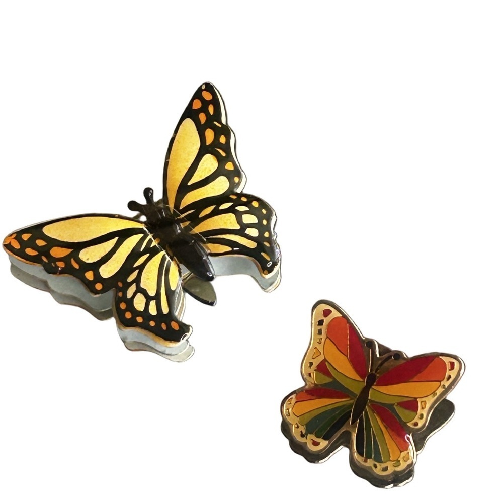 Set of Two Butterfly Broach Vintage Made West Germany Goldtone Rainbow Jewelry